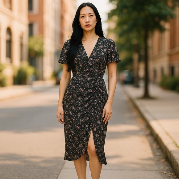 Pretty Little Thing V Neck Split Midi Dress Size 4 - Picture 1 of 10